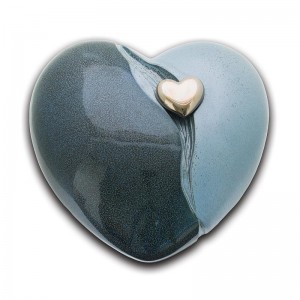 Ceramic Heart Urn (Blue with Silver Heart Motif)